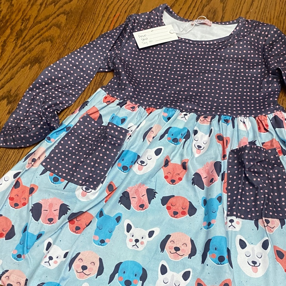 Charming Navy and Blue Kids Dress with Animal Print